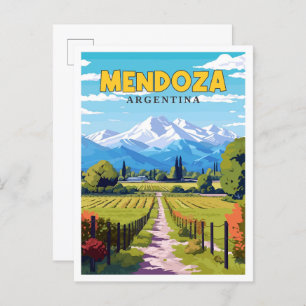 Mendoza Argentina vintage travel illustration Postcard