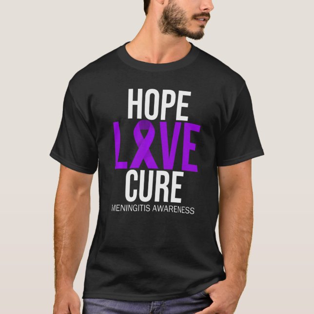 Meningitis Awareness Hope Love Cure Burgundy Ribbo T-Shirt (Front)