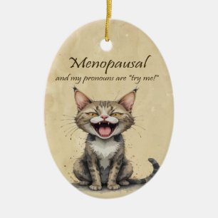 Menopause Humour Stressed Angry Cat Ceramic Ornament
