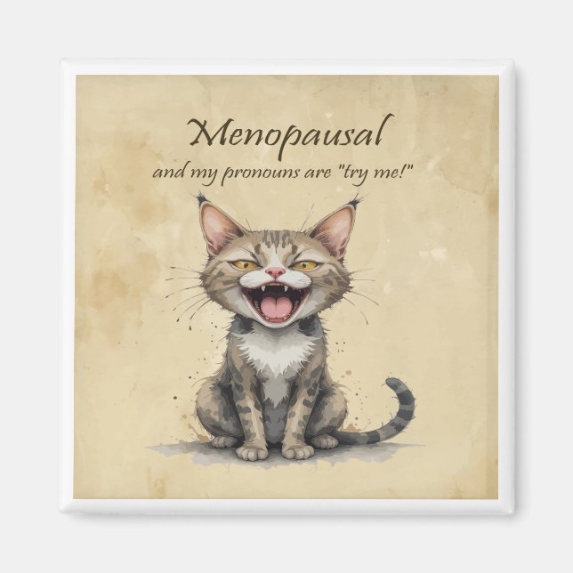Menopause Humour Stressed Angry Cat Magnet (Front)