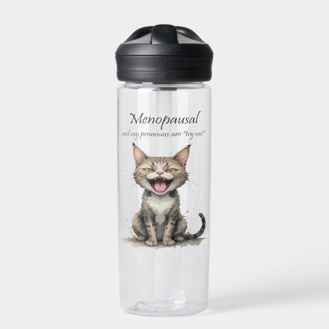 Menopause Humour Stressed Angry Cat Water Bottle (Front)