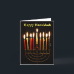 Menorah and Candles Hanukkah Folded Card<br><div class="desc">It's time to light the menorah for Hanukkah! Candles aglow on the 8th night of Hanukkah,  as pictured in a celebration at home. Traditional folded note,  blank inside for your message. The message on the front cover is also customisable so you can personalise as you wish.</div>