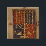 Menorah and other vessels of the temple 15 cm square badge<br><div class="desc">Spanish School's Add Ms 15250 f.3v Menorah and other vessels of the temple, from the ' Duke of Sussex Spanish Bible', Catalonia located at the British Library, London, UK. The Add Ms 15250 f.3v Menorah and other vessels of the temple, from the ' Duke of Sussex Spanish Bible', Catalonia was...</div>