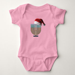 Menorah and Santa Claus hat Baby Bodysuit