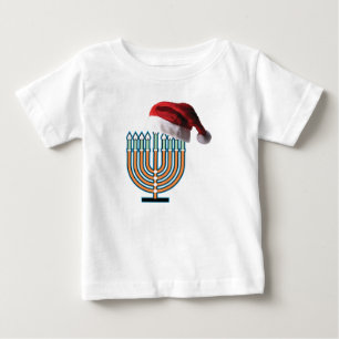 Menorah and Santa Claus Hat Baby T-Shirt