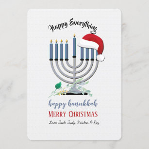 Menorah and Santa Hat Holiday Card