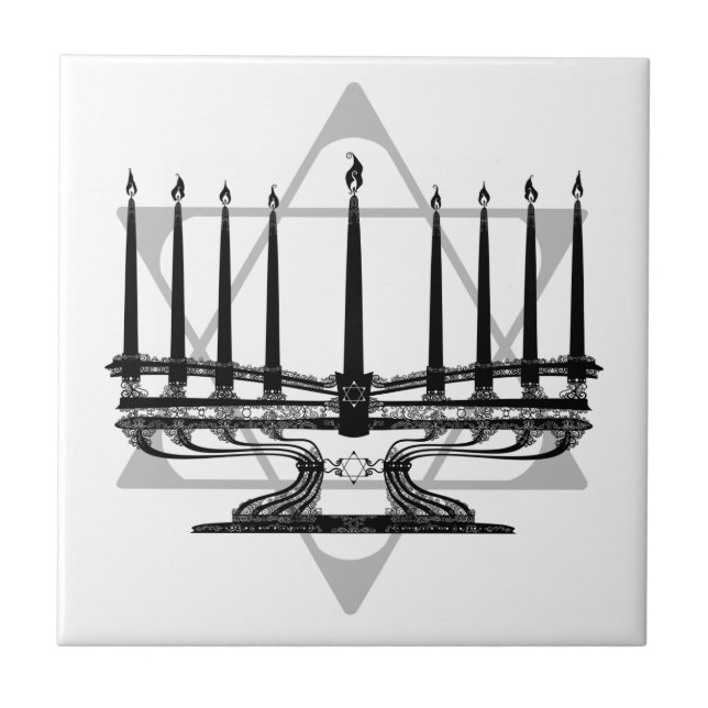 Menorah and Star Ceramic Tile (Front)