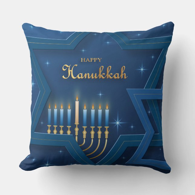 Menorah and The Star of David Hanukkah Cushion (Front)