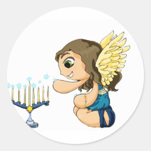 Menorah Angel Classic Round Sticker