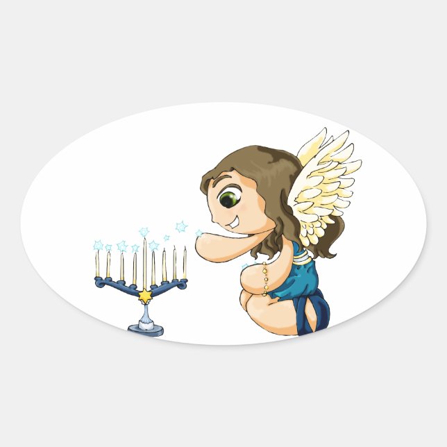 Menorah Angel Oval Sticker (Front)