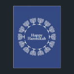 Menorah Background Postcard<br><div class="desc">Vector Happy Hannukah with menorah's on blue background © and ® Bigstock® - All Rights Reserved.</div>
