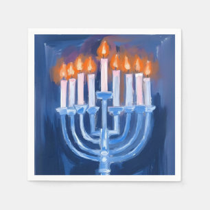 Menorah Blue Hanukkah Watercolor Holiday Napkin