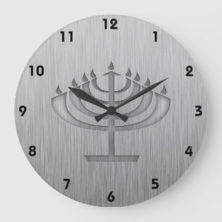Menorah; Brushed metal-look Large Clock