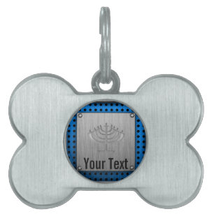 Menorah; Brushed metal-look Pet Name Tag