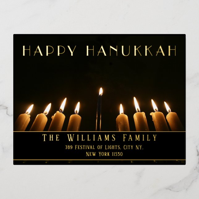 Menorah Candle Happy Hanukkah Foil Holiday Postcard (Front)