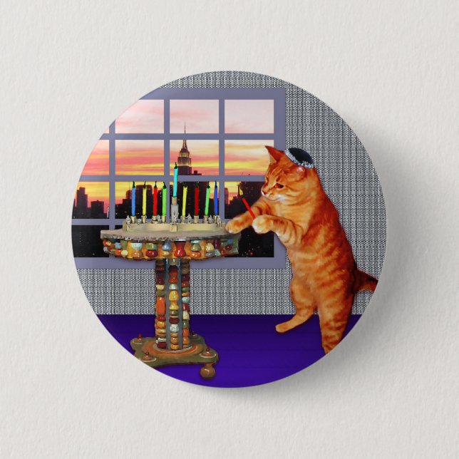 Menorah Cat 6 Cm Round Badge (Front)
