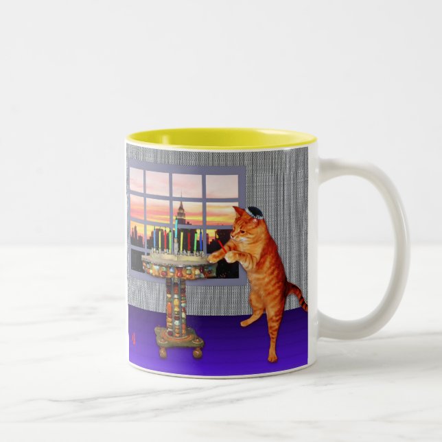 Menorah Cat Two-Tone Coffee Mug (Right)