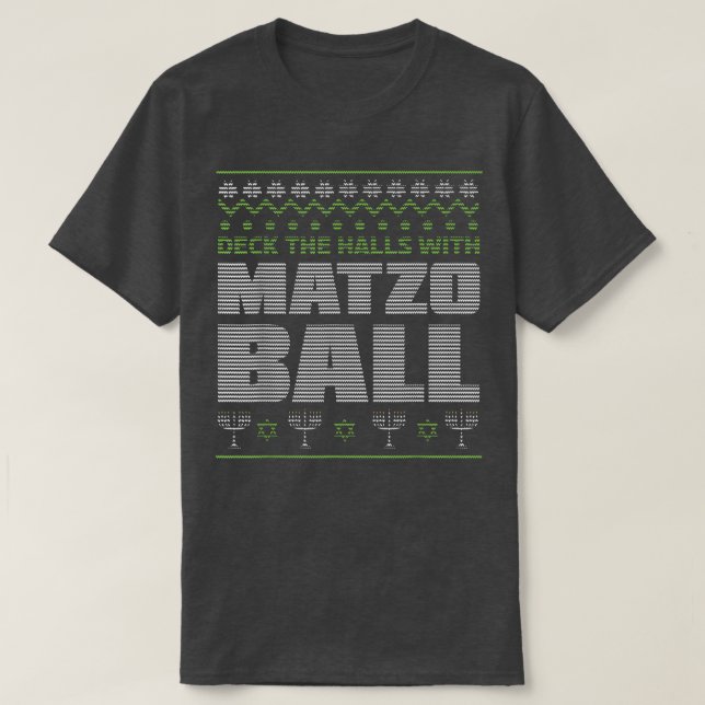 Menorah Deck Matzo Balls Ugly XMas Jewish Hanukkah T-Shirt (Design Front)
