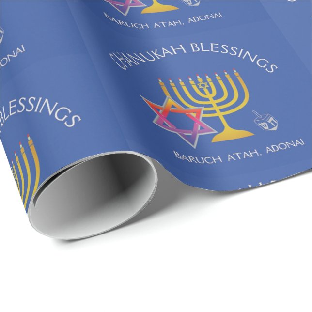 Menorah Dreidel | BARUCH ATAH ADONAI | Hanukkah Wrapping Paper (Roll Corner)
