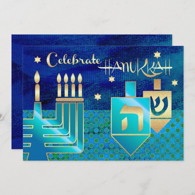 Menorah & Dreidels Hanukkah Celebration  Invitation (Front/Back)
