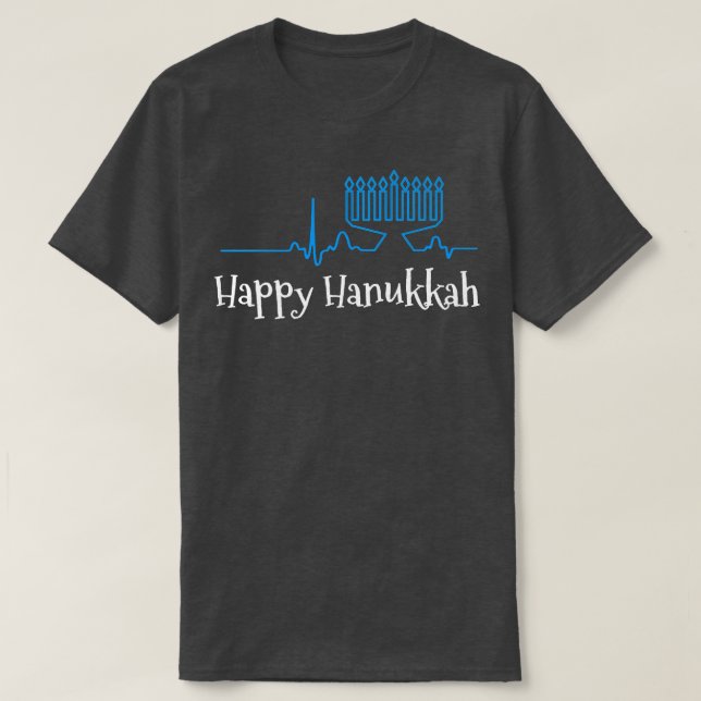 Menorah ECG Heartbeat Happy Hanukkah Chanukah Jewi T-Shirt (Design Front)