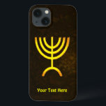 Menorah Flame iPhone 13 Case<br><div class="desc">A brown and gold digital rendering of the Jewish seven-branched menorah (Hebrew: מְנוֹרָה‎). Add your own text. The seven-branched menorah, used in the portable sanctuary set up by Moses in the wilderness and later in the Temple in Jerusalem, has been a symbol of Judaism since ancient times and is the...</div>