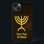 Menorah Flame iPhone 13 Case<br><div class="desc">A brown and gold digital rendering of the Jewish seven-branched menorah (Hebrew: מְנוֹרָה‎). Add your own text. The seven-branched menorah, used in the portable sanctuary set up by Moses in the wilderness and later in the Temple in Jerusalem, has been a symbol of Judaism since ancient times and is the...</div>