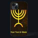 Menorah Flame iPhone 13 Case<br><div class="desc">A brown and gold digital rendering of the Jewish seven-branched menorah (Hebrew: מְנוֹרָה‎). Add your own text. The seven-branched menorah, used in the portable sanctuary set up by Moses in the wilderness and later in the Temple in Jerusalem, has been a symbol of Judaism since ancient times and is the...</div>