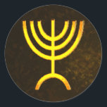 Menorah Flame Classic Round Sticker<br><div class="desc">A digital rendering of the Jewish seven-branched menorah (Hebrew: מְנוֹרָה‎). The seven-branched menorah, used in the portable sanctuary set up by Moses in the wilderness and later in the Temple in Jerusalem, has been a symbol of Judaism since ancient times and is the emblem on the coat of arms of...</div>