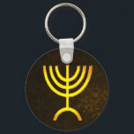 Menorah Flame Key Ring<br><div class="desc">A brown and gold digital rendering of the Jewish seven-branched menorah (Hebrew: מְנוֹרָה). The seven-branched menorah, used in the portable sanctuary set up by Moses in the wilderness and later in the Temple in Jerusalem, has been a symbol of Judaism since ancient times and is the emblem on the coat...</div>