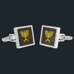 Menorah Flame Silver Finish Cufflinks<br><div class="desc">A brown and gold digital rendering of the Jewish seven-branched menorah (Hebrew: מְנוֹרָה‎). The seven-branched menorah, used in the portable sanctuary set up by Moses in the wilderness and later in the Temple in Jerusalem, has been a symbol of Judaism since ancient times and is the emblem on the coat...</div>