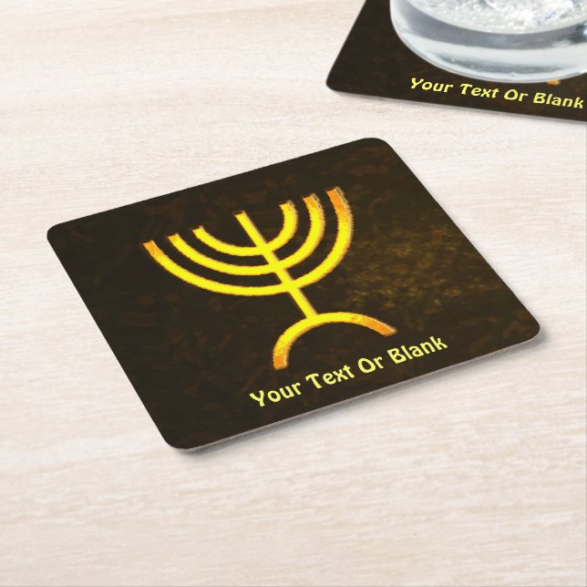 Menorah Flame Square Paper Coaster (Angled)