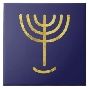 Menorah Gold-Look on Navy Ceramic Tile