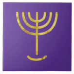 Menorah Gold-Look Purple Ceramic Tile<br><div class="desc">Menorah gold-look. Personalise by adding your own name. To make this your own design 'Click to Customise Further" … or 'Transfer this design' to print the same design onto a different product. Where does the Menorah come from? It comes from the Bible, in the book of Exodus, chapter 25 verse...</div>