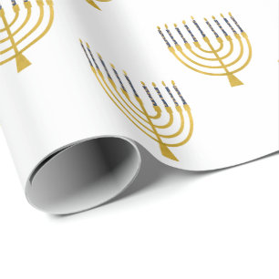 Menorah Hanukkah Blue Candles Drawing Holiday   Wrapping Paper