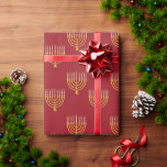 Menorah Hanukkah Candles Drawing Festive Ruby Red Wrapping Paper<br><div class="desc">Faux gold foil menorah candles for your Hanukkah celebration on champagne coloured background. Whimsical menorah illustration with white stars covered celestial candles on a faux gold menorah candle stand. Menorah elegant starry wedding Hanukkah illustrated design gifts and paper products.</div>
