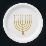 Menorah Hanukkah Celestial Candles Drawing Wedding Paper Plate<br><div class="desc">Faux gold foil menorah candles for your Hanukkah celebration. Whimsical menorah illustration with white stars covered celestial candles on a faux gold menorah candle stand. Menorah elegant starry wedding Hanukkah illustrated design gifts and paper products.</div>