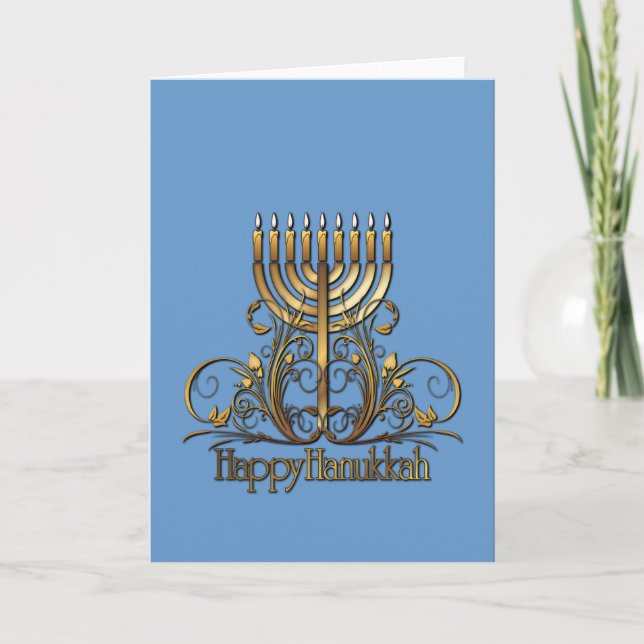 Menorah Hanukkah Greeting Holiday Card (Front)
