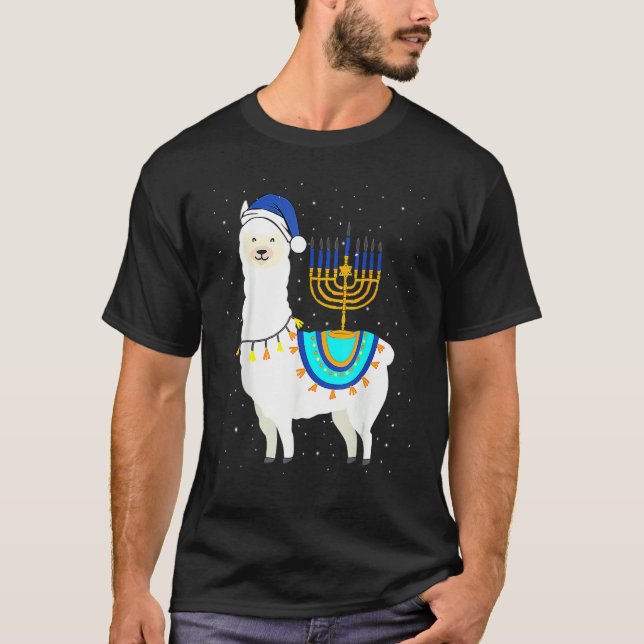 Menorah Hanukkah Llama Cute Alpaca Chanukah Christ T-Shirt (Front)
