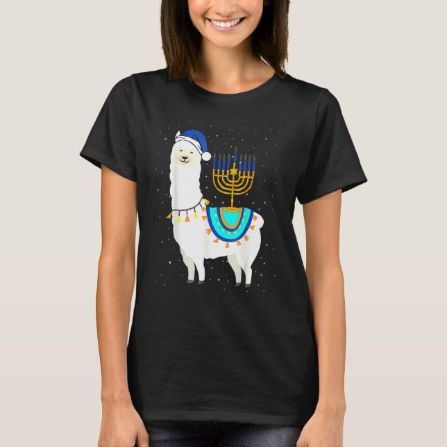 Menorah Hanukkah Llama Cute Alpaca Chanukah Christ T-Shirt (Front)