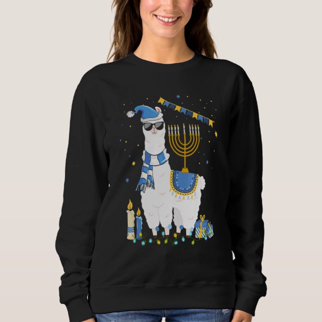 Menorah Hanukkah Llama Cute Alpaca Chanukah Holida Sweatshirt (Front)
