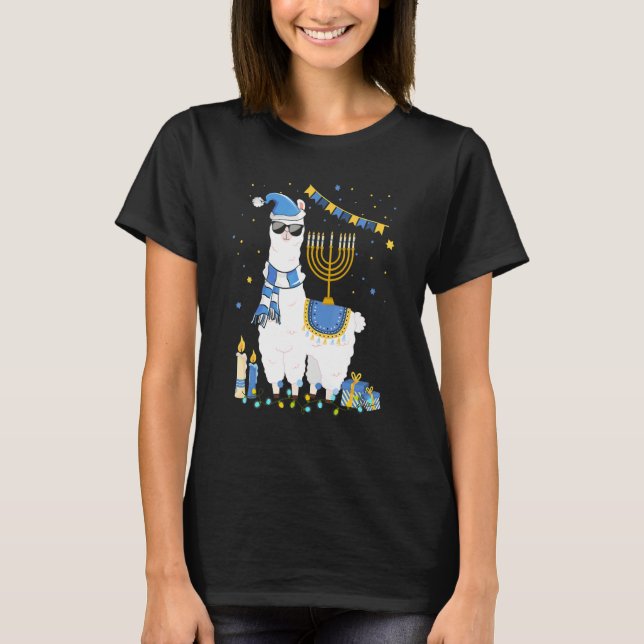 Menorah Hanukkah Llama Cute Alpaca Chanukah Holida T-Shirt (Front)