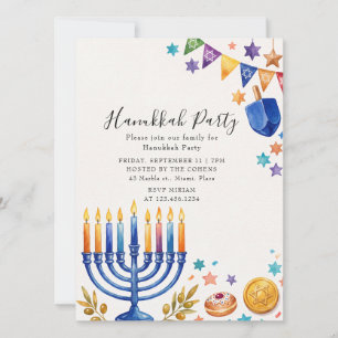 Menorah Hanukkah Party Jewish Family Invitation