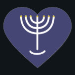 Menorah Navy Gold Graphic Heart Sticker<br><div class="desc">Hebrew Menorah Sticker. Navy,  White,  Gold. Transferable and customisable. Menorah Navy Gold Graphic Heart Sticker.</div>