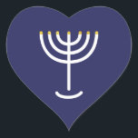 Menorah Navy Gold Graphic Heart Sticker<br><div class="desc">Hebrew Menorah Sticker. Navy,  White,  Gold. Transferable and customisable. Menorah Navy Gold Graphic Heart Sticker.</div>