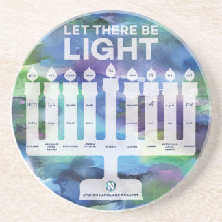 Menorah of Light - "Light" in 9 Jewish languages Coaster