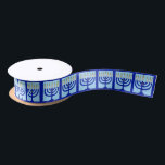 Menorah Print Blue Satin Ribbon<br><div class="desc">This menorah comes from one of my original illustrations!
Artwork © Abigail Davidson.</div>