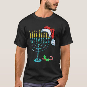 Menorah Santa Hat Chanukah Hanukkah Jewish T-Shirt