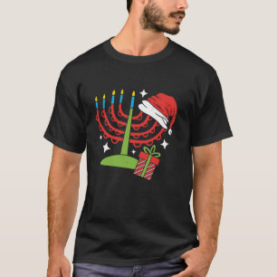 Menorah Santa Hat Hanukkah Christmas Jewish Chrism T-Shirt