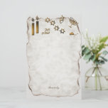 Menorah, Star of David Candles Stationery<br><div class="desc">This writing pad is imprinted with a handsome design on papyrus with candles,  a menorah stars of David and hebrew
and Sincerely,  your name or the name of the person you will gift this paper to.</div>